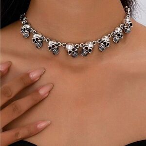 Silver Skull Choker Necklace